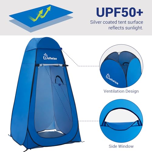 Image of WolfWise PRO Pop Up Shower Tent with Silver Coated, Floor and Rain Fly | Portable Changing Tent with Window & Carry Bag for Camping, Outdoor Privacy Toilet Bathroom with UV Protection, 75 inch /79 inch /83 inchH
