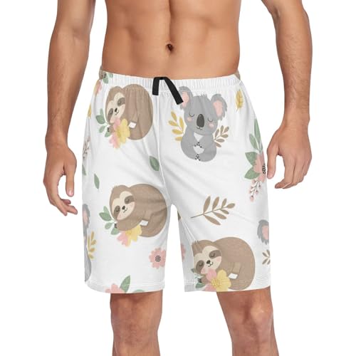 J JOYSAY Koala Sloth Flower Pajama Shorts Mens Lounge Sleep Shorts Straight-Fit Men Pajama Bottoms