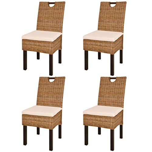vidaXL 4X Chaise Salle à Manger Rotin Kubu Bois de Manguier Chaise de Cuisine