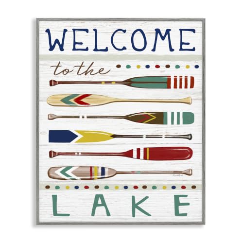 Lake Welcome Sign Striped Oars, 24 x 30 Inch Framed Giclée Print