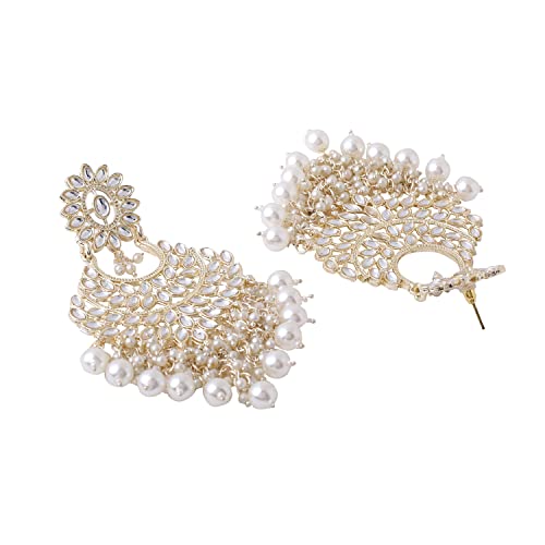 Image of Yellow Chimes Ethnic Gold Plated Meenakari Traditional Kundan Studded Floral Design Pearl Chandbali Earrings for Women and Girls