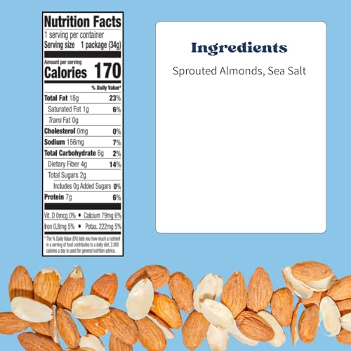 Image of Daily Crunch Sprouted Almonds, 1.2 Ounce Mini, On-The-Go Bags, Sprouted and Dehydrated for a Unique Crunch, Keto Friendly, Non-GMO 1.2 Ounce (8 Pack, Sea Salt)
