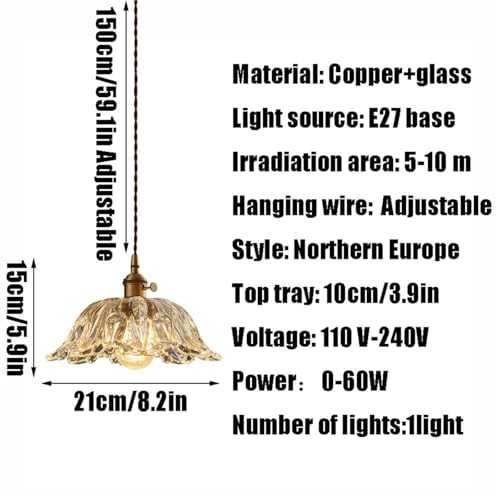 Suspension en verre ciselé E27 au design rétro et finitions soignées