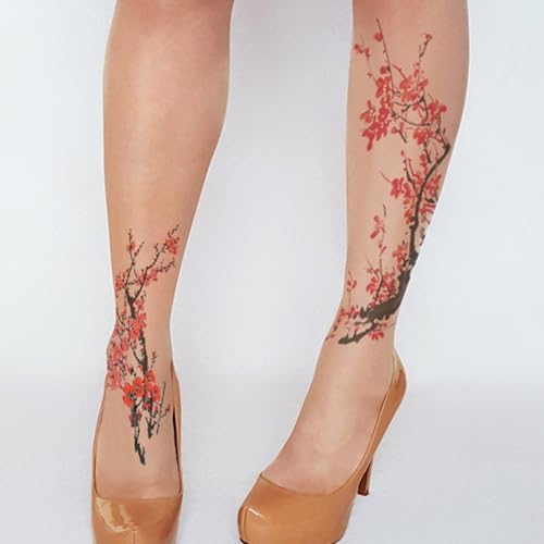 Generic Premium Colorful Mock Tattoo Patterned Women's Tights with Designs Plus Size Nude Pantyhose Sheer Stockings2