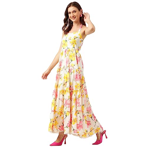 Image of Divena Rayon Cream A-Line Floral Printed Midi Dress