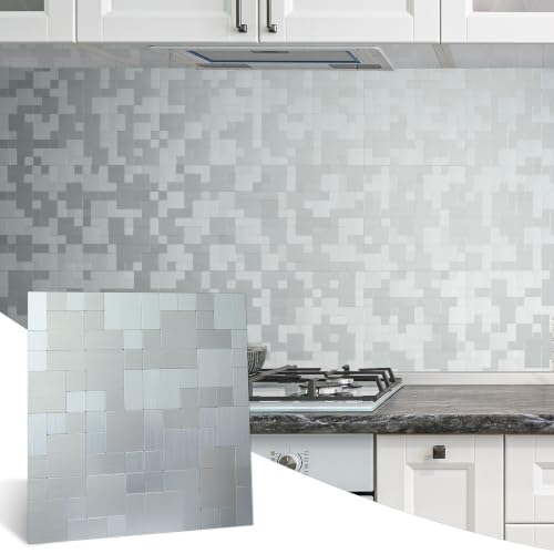 DICOFUN Metal Peel and Stick Tile Backsplash, Stainless Steel Kitchen Metal Backsplash Tile, Stick on Backsplash for Kitchen (10)