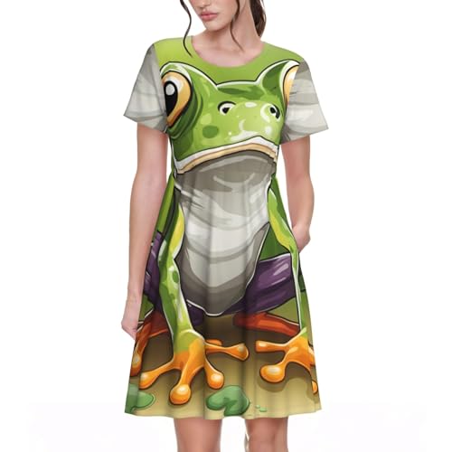 Robe d'été décontractée grenouille anti-chaleur coupe fluide à manches courtes pour femme
