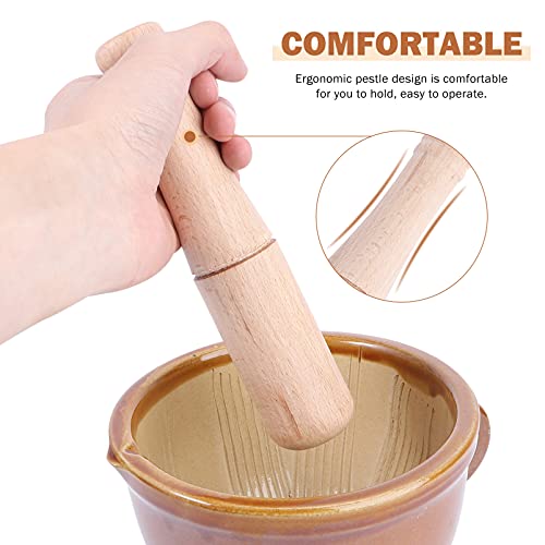 DOITOOL Cerâmica Conjunto Tigela Argamassa Com Pilão De Madeira Erva Tempero Moedor de Carne Espreme