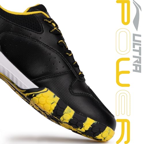 Image of Li-Ning Ultra Power Non-Marking Badminton Shoe|Indoor Sports|Stability Heel, Prototypical Sole, Lightweight Shoe (Black /Yellow,UK 1)