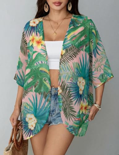 Image of Chunoy Women Floral Beach Wear Cover Up Chiffon Kimono Cardigan Open Front Blouse Beach Resort Wear for Swimwear 2026