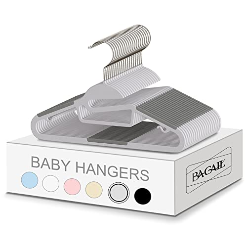 Image of BAGAIL 12.6” Kids Plastic Hangers S-Slide 50 Pack Non-Slip Hangers 360° Swivel Hook Protect Collar Space Saving for Children Infant/Toddler Pants Coat-Grey