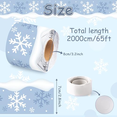 Image of BeYumi Winter Snowflake Border Trim - 65ft Winter Christmas Sage Blue White Snowflake Scalloped Rolled Border Trim Bulletin Board Borders School Classroom Door Home Office Chalkboard Party Decoration
