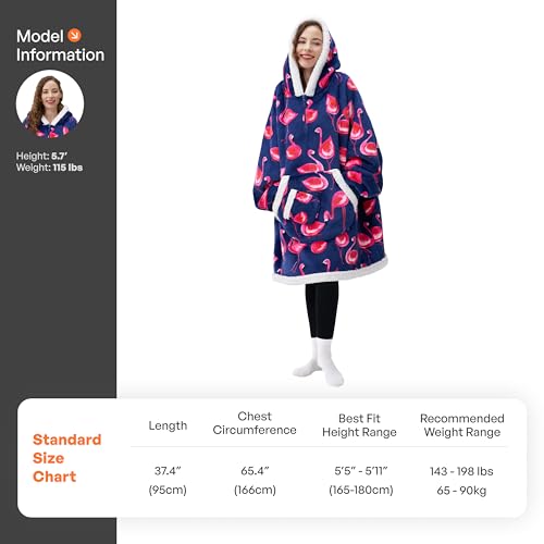 Image of Giggling Getup Wearable Blanket Hoodie for Adults Gifts for Teen Girls Sister Women Sherpa Fleece Printed Hooded Blanket Sweatshirt Warm Cozy with Pocket & Sleeves Blue Flamingo