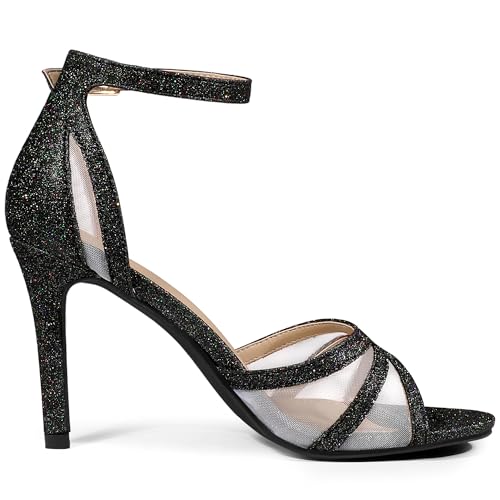 Image of Allegra K Women's Glitter Ankle Strap Stiletto Heels Sandals