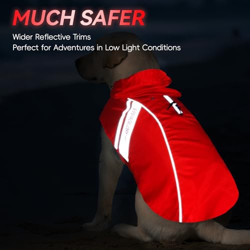 VIVAGLORY Wetoff Hunderegenmantel, Regenmantel Hund für Winter, Hunderegenjacke, Wasserdicht & Reflektierend Gefütterter Regenschutz, L, Rot