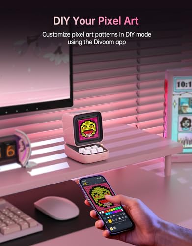 Divoom Ditoo Retro Pixel Art Game Bluetooth Speaker with 16X16 LED App Controlled Front Screen (Pink)