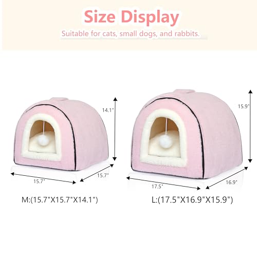 Image of Cat Bed for Indoor Cats,Foldable cat cave,Anti-Slip & Water-Resistant Bottom,cat Houses for Indoor Cats or Small Dogs, Kitten Tent, Rabbit Bed,2 in 1 pet Bed (Pink)