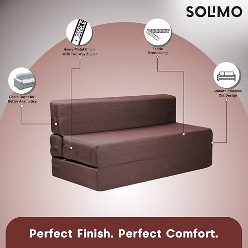 Image of Amazon Brand - Solimo 3 Seater 5 * 6 Jute Fabric Washable Cover Sofa Cum Bed 3 Seater Double Foam Fold Out Sofa Cum Bed (Finish Color - Brown Delivery Condition - Pre-Assembled)