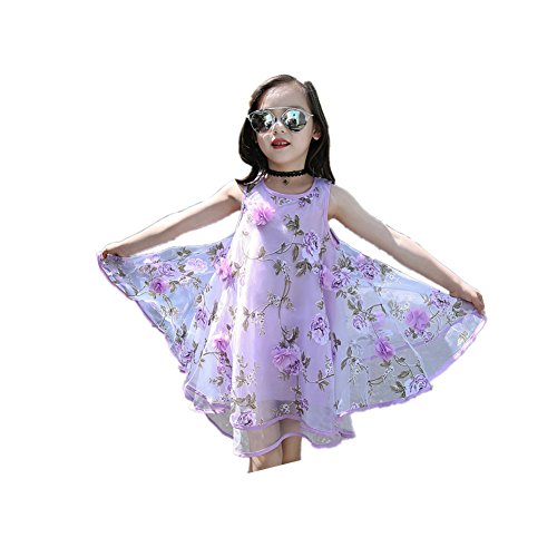 FTSUCQ Girls Sleeveless Floral Printed Princess Sundress Dress