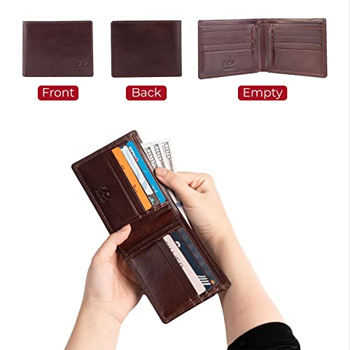 SHINKO Italian Leather Wallet for Men,RFID Blocking, Vachetta Leather Card Holder, Bifold Men's Wallet, Safe Card Case, Men's Slim Wallet Versatile and Minimalist Wallet for Men (Dark Brown)3