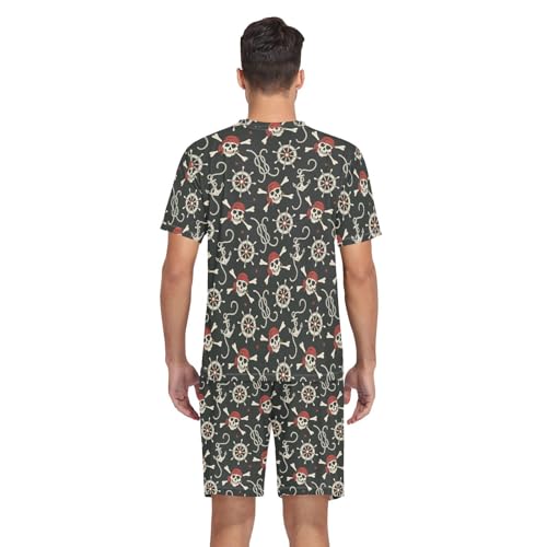 Laprad Men's Pirate Pajamas Set Short Sleeve Sleepwear Two Piece Loungewear with Pockets3