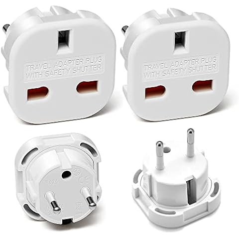 Pack Of 2 Uk To Eu Plug Adapter, Uk To European Plug Adapter, Eu Adapter Plug ( Plug Converter Uk To Europe Type C, E, F) Eu Travel Adapter For Greece, Italy, France, Germany, Spain, Netherlands, More Cover