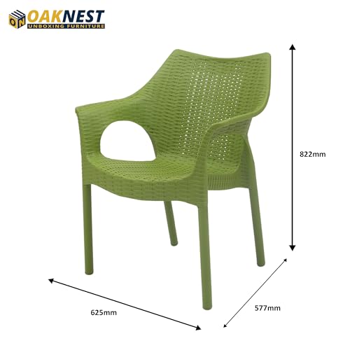 Image of Oaknest Supreme Cambridge with Vegas Plastic Outdoor Chair and Table Set | 4 Rattan Chairs + 1 Table | Weatherproof, Lightweight | Garden & Patio Use Mehandi Green