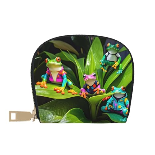 Funky Frogs Print Credit Card Holder, PU Leather Small Card Bag Wallets with Zipper for Women Men id Business Card2