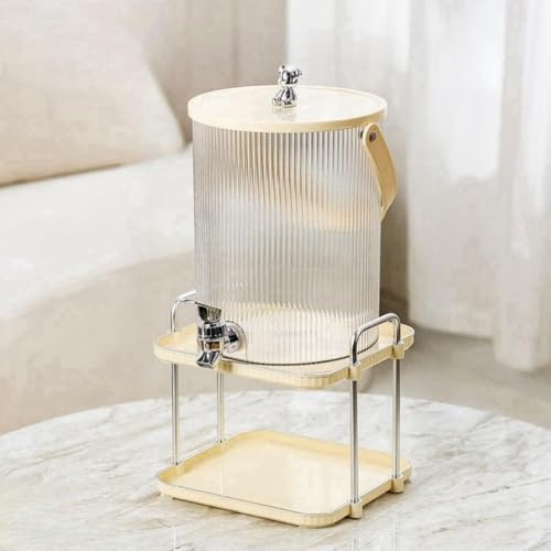 MLTUN MAKAN 家庭用冷蔵庫用冷水ピッチャー(蛇口付き)、大容量飲料バケツ、フラワーティー、フルーツティーカップ、ジュース用冷水バケツ、3.5L/5L、冷蔵庫対応、蓋とハンドル付き、業務用、家庭用、来客用に最適 (クリーム,5.??0L + ダブル