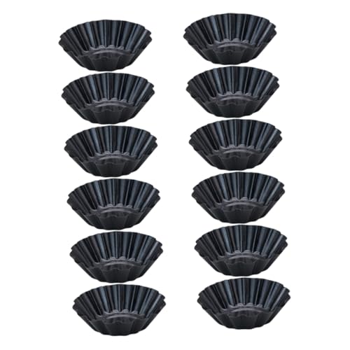 LALAFINA 12個 加厚カーボンスチール製菊花形エッグタルト型 非粘着再利用可能マフィン型タルトシェルケーキ焼き型家用ベーキングツール