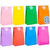 VGOODALL 24PCS Colored Paper Bags, Party Favor Treat Bags with Stickers Goodie 8 Colors for Wedding Birthday Baby Shower 8.7”x 4.7”x 3”