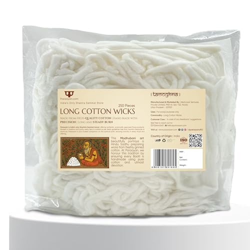Image of Long Cotton Wicks | 250 Pieces for Pooja and Aarti | Akhand Deep Lambi Batti | Wicks for Puja | Pack of 1