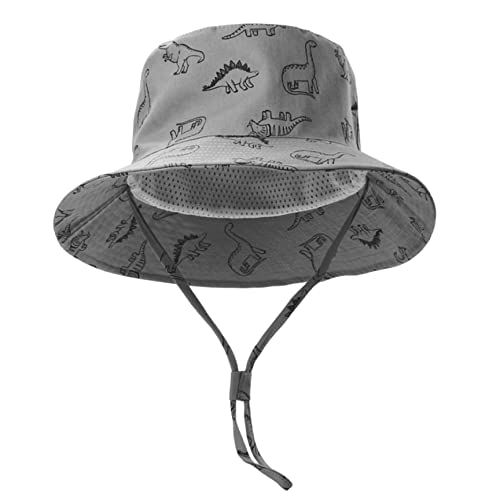 Baby Sun Hat Breathable Toddler Bucket Hats Dinosaur Print Summer Sun Protection Adjustable Kids Beach Hats for Boys Grey 21.3 in