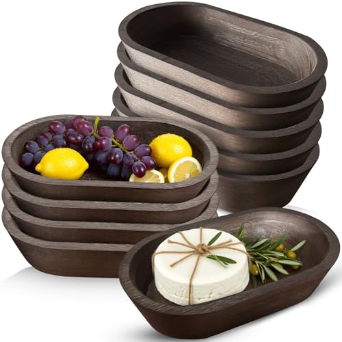 Katieyca 10 Pack Dough Bowl for Candle,Hand Carved Wooden Dough Bowls, Rustic Bowl Vintage,Bowls for Candle,8.5 x 5 Inch Fruits Supplies Decoration