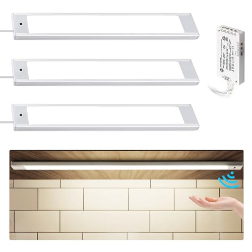 VST Hand Wave Activated Under Cabinet Lights Plug in, Closet Lights, Stepless Dimming Lighting for Kitchen Shelf Cupboard Closet Workbench (12in 3Pack 4000K)