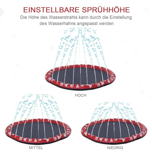PawHut 150 cm Sprinkler Matte Hunde Aufblasbare Splash Pad rutschfest Rot