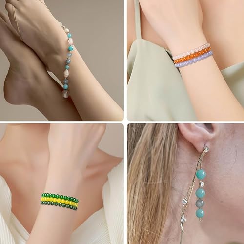 Tdas 400 Pieces 8 mm Round Glass Beads for Jewellery Making kit, 12 Colors Crystal Beads for Bracelets Pearl moti DIY Craft Charms Materials Set with one Crystal Strings roll (8 MM Multicolors)