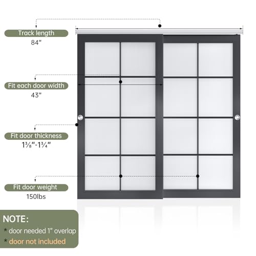 EaseLife 7FT/84in Bypass Double Sliding Pocket Door Hardware Kit,Commercial Grade,Aluminum,Bypassing Closet Door Track Wardrobe for 2 Door System,Slide Smoothly Quietly,Easy Install,No Door
