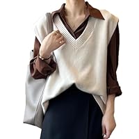 Damen V-Ausschnitt Stricken Weste Pullunder Ärmellos Strick Casual Pullunder Strickweste Geometrie Einfarbig Casual Strick Tank Top Business Sweater Freizeit Ärmelloser Pullunder Damen Herbst Winter