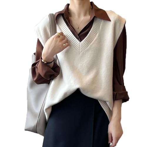 Damen V-Ausschnitt Stricken Weste Pullunder Ärmellos Strick Casual Pullunder Strickweste Geometrie Einfarbig Casual Strick Tank Top Business Sweater Freizeit Ärmelloser Pullunder Damen Herbst Winter