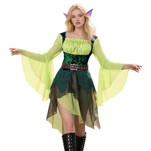 Nlaayong Kostüm Damen Pailletten Elfenkleid mit Schmetterlings Feenflügel Waldfee Feenkostüm Feen Faschingskostüme Prinzessin Erwachsene Feenkleid...