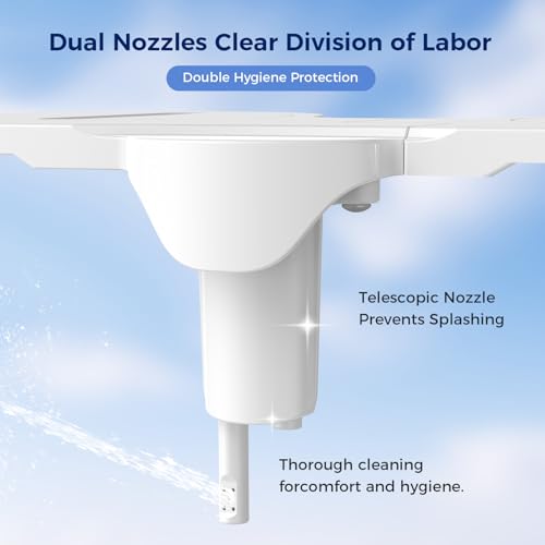 Image of Filtered Bidet Attachment for Toilet, Non-Electric Self Cleaning Bidet Toilet Seat Attachment with Pressure Controls, Dual Nozzles, Multi-Stage Water Softener Filters for Hard Water (White)