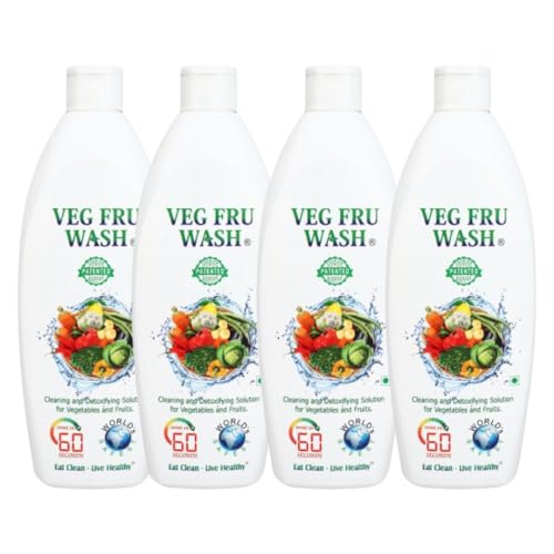 Image of Natural Fruit & Vegetable Wash Liquid 400ml x 4, Removes Pesticides, Wax & Bacteria, Food-Grade Disinfectant Works in 60 Sec, Patented & Scientifically Proven Premium Detoxifying Solution