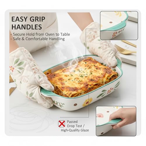 Image of Ceramics Rectangular Baking Dishes with Handle for Oven Ceramic Baking Pan Lasagna Casserole Pan Individual Bakeware, 600ml, Red, Pack Of 2