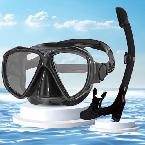 Gafas y Tubo Natacion Piscina,Snorkel Adulto,Tubo Natacion Frontal,Gafas Buceo está Hecha de Vidrio Endurecido,Antivaho y a Prueba de Fugas,Gafas de Buceo Adulto con Tubo de Respiración Seco 3 Canales