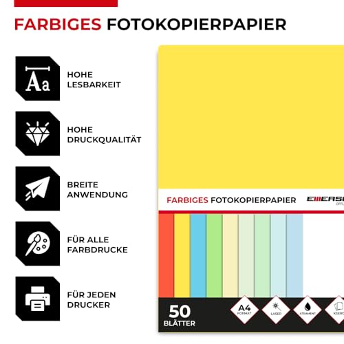 Emerson farbiges Druckerpapier Kopierepapier gelb A4 50 Blatt | 80 g/m2 210 x 297 mm | Drucker: Laser, Inkjet, Fotokopie, Fax | Vielseitiges Papier zum Kopieren, Basteln
