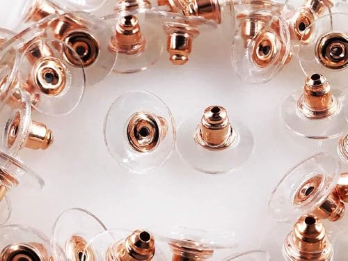 Image of KUMU Jewellery Tools (200 Pcs Approx) Findings Golden Bullet Clutch with Silicone Rubber Pad /Earring Stopper /Earring Nut /Earring Golden Back (Rose Gold 100 Pairs Approx)