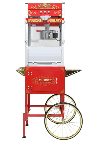 Image of Commercial Popcorn Machine with Cart & Wheels 丨 Popcorn Maker with 20OZ Stainless Steel Kettle丨 Pop corn Machine Maker for Home, Theater, Parties, Red