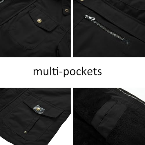 Image of INVACHI Men's Thick Winter Jacket With Hood,Fleece Lining Cotton Military Jackets,Work Coats with Multiple Pockets
