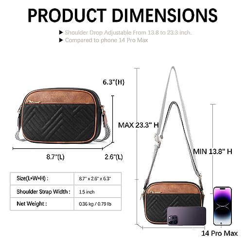 BOSTANTEN Crossbody Bags for Women Vegan Leather Quilted Purses Small Shoulder Bag Ladies Handbags with Wide Strap